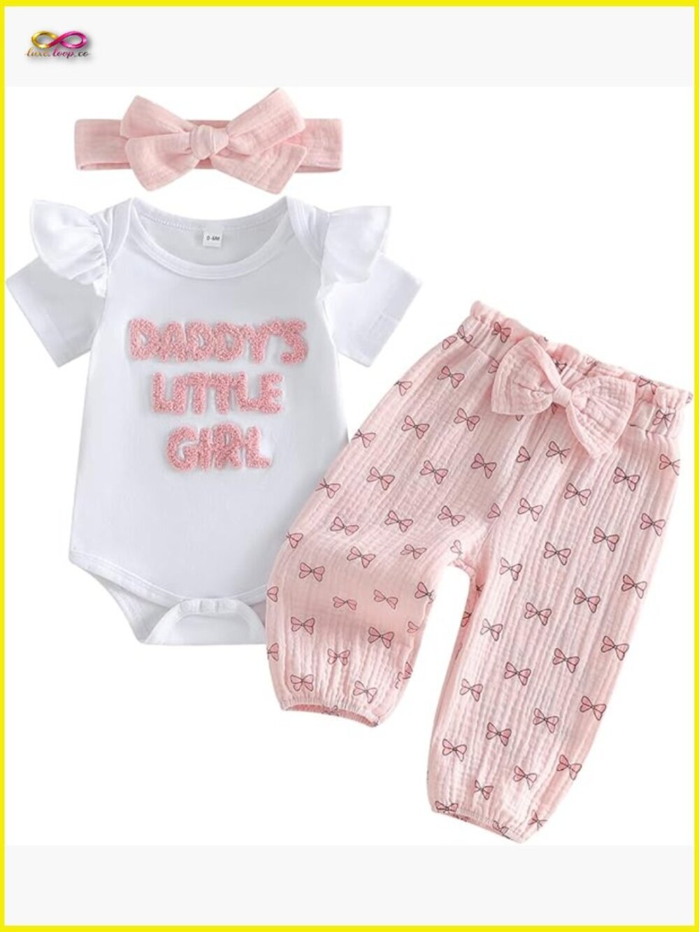 Daddy's Little Girl Long Sleeve Romper Bow Pants Set Infant Newborn Fall Outfit